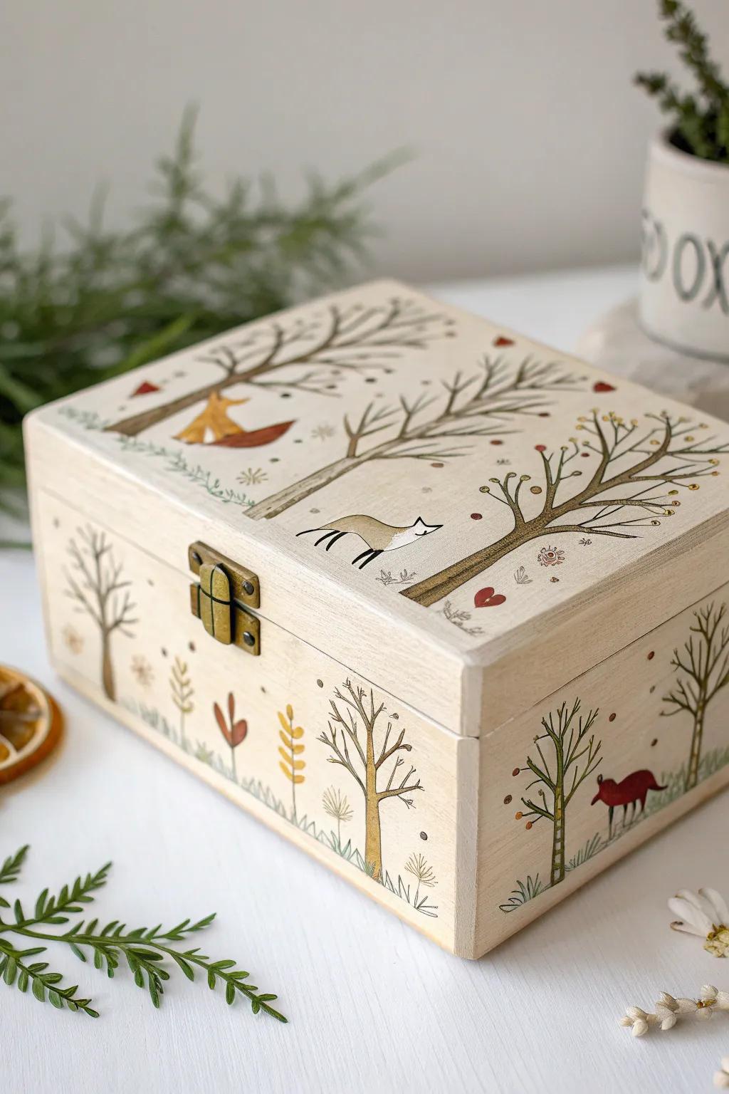 Embrace the enchantment of nature with this forest-inspired storage box, a perfect blend of simplicity and whimsy.