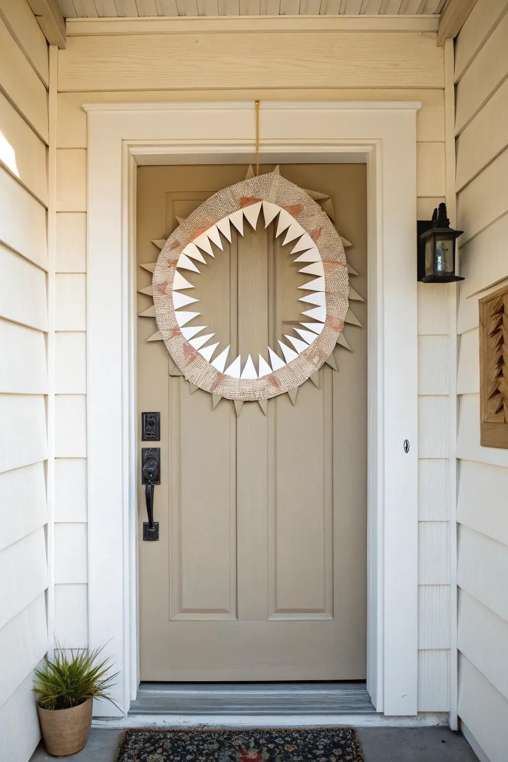 Elevate your entrance with a touch of playful elegance: Fanged paper decor for a hauntingly beautiful Halloween.