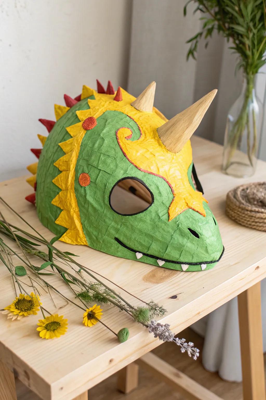 Unleash imagination with this playful reptilian mask, a handcrafted favorite for little adventurers.