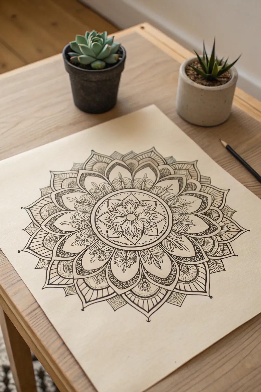 Discover serenity in the symmetrical elegance of hand-drawn designs.