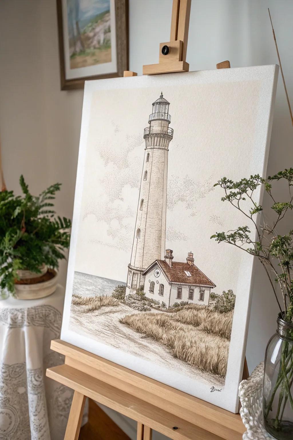 Be inspired by the tranquil beauty of pen-drawn beacons, where clarity harmonizes with artistry.