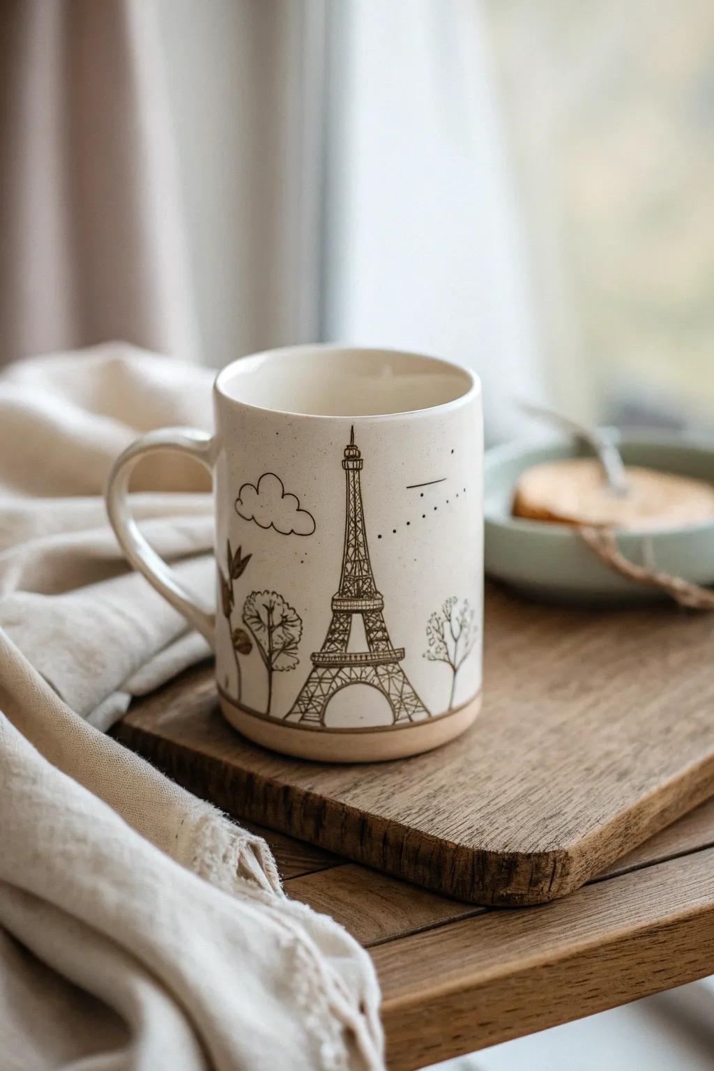 Sip your morning coffee while dreaming of Paris. 🌍✨ #TravelTales #WanderlustMug