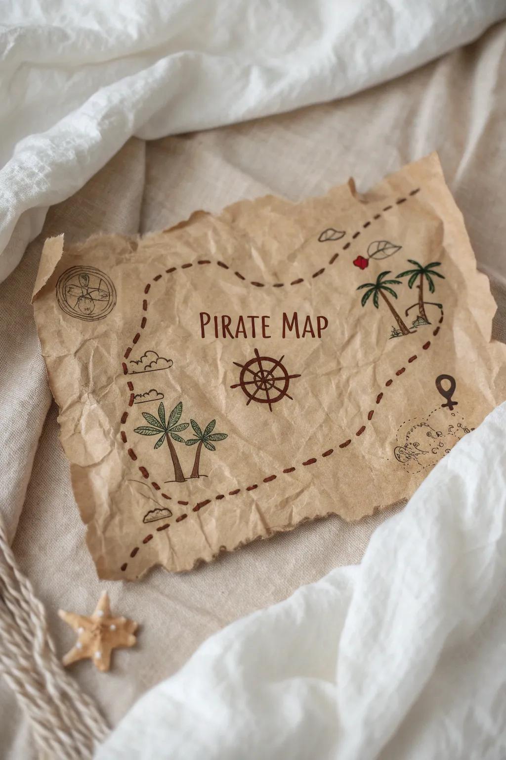 Undertake a valuable pursuit escapade with this charmingly aged pirate chart, ideally suited for kindling youthful reverie!