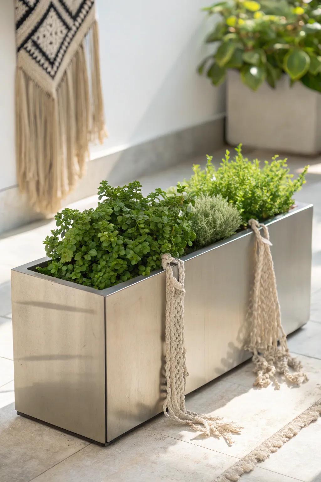 Elevate your greenery with sleek, minimalist metal planters for a striking contrast and effortless elegance.