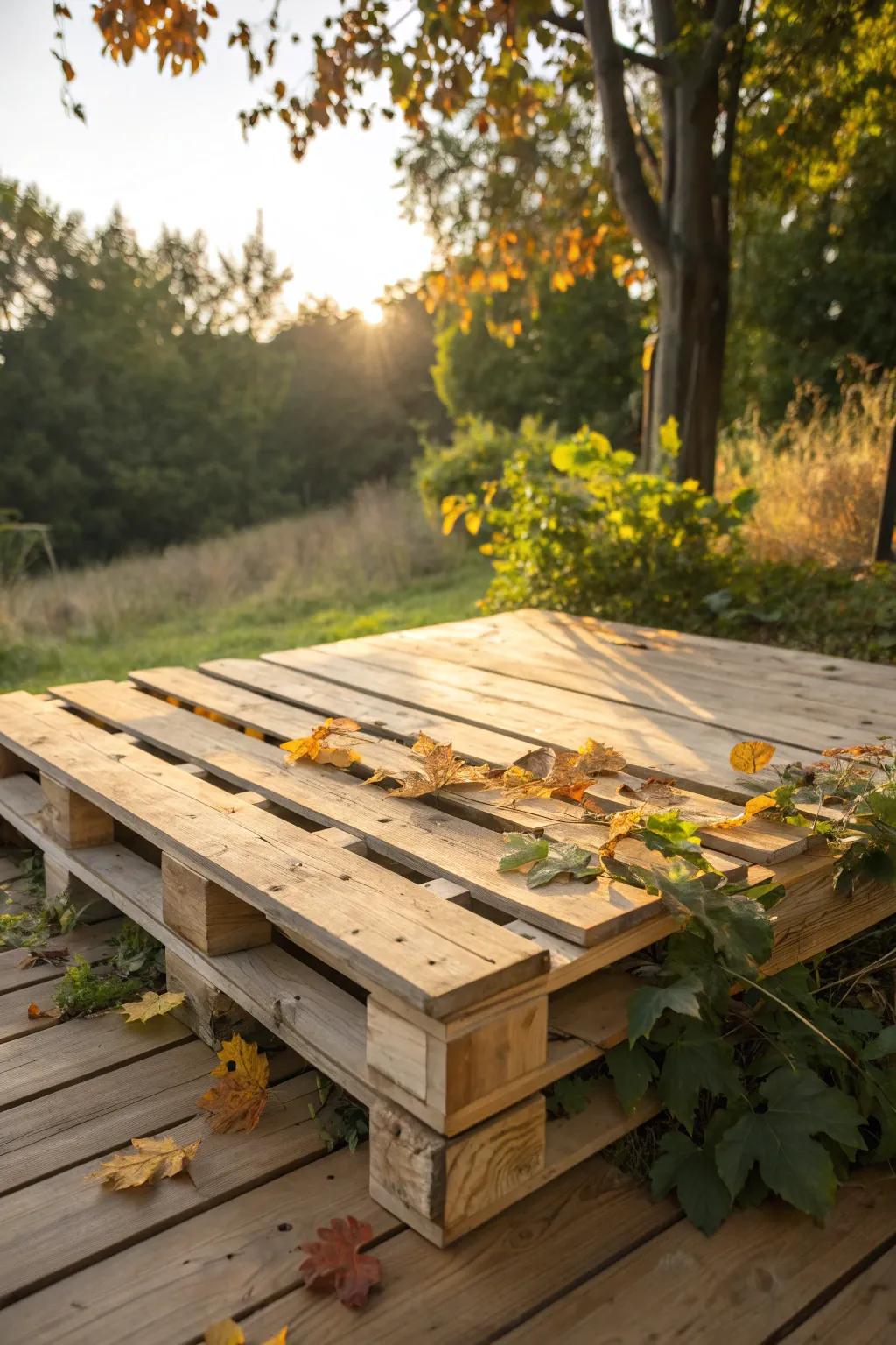 Embrace the charm of nature with this rustic skid patio, where simplicity meets elegance.