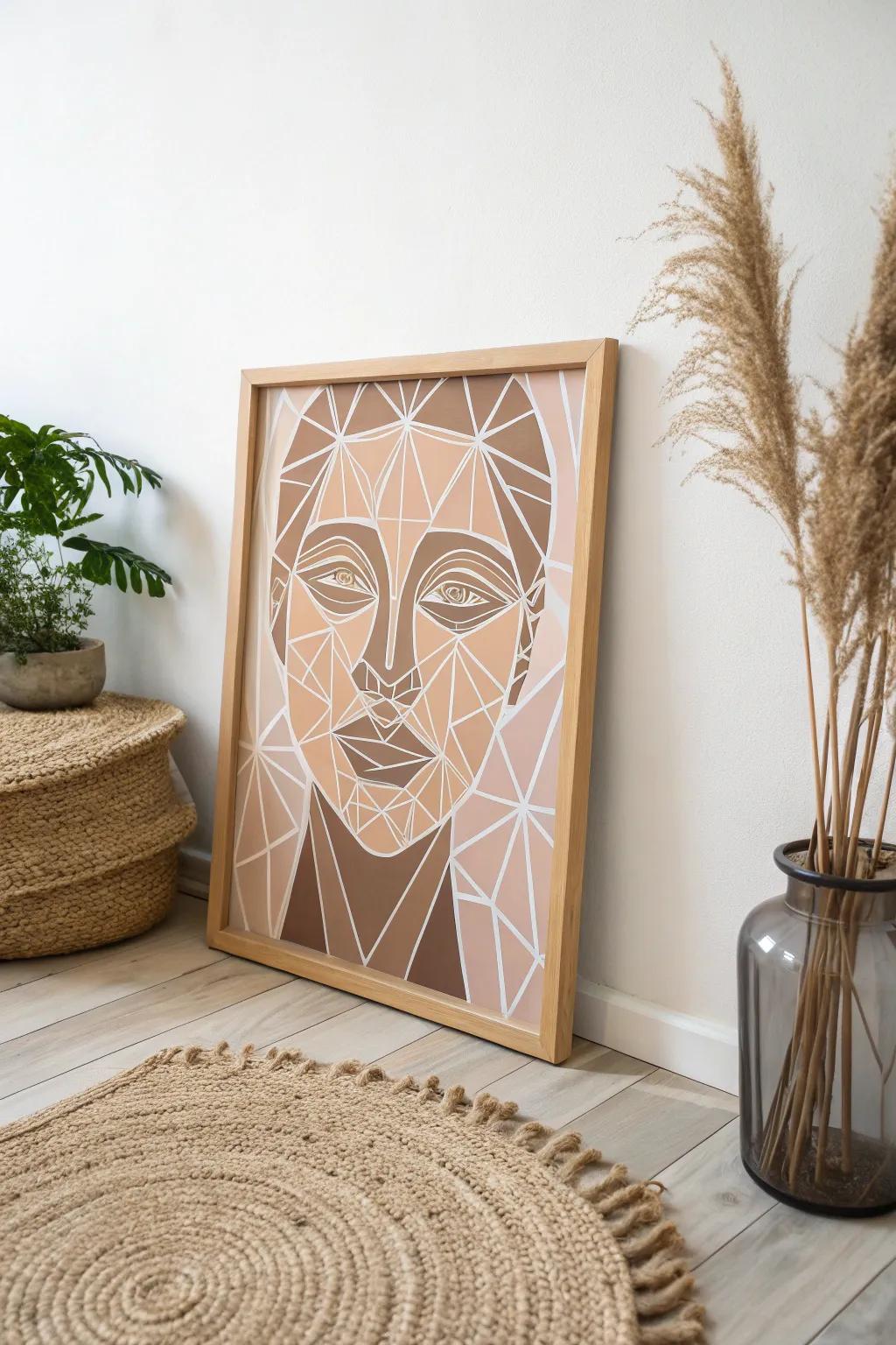 Explore the balance of geometry and portraiture with this minimalist masterpiece.
