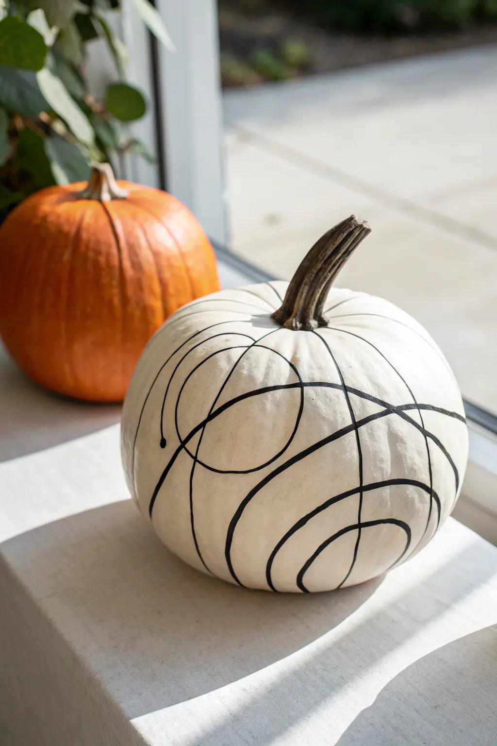 Enhance your fall decorations using the beauty of understated line work on your pumpkin.