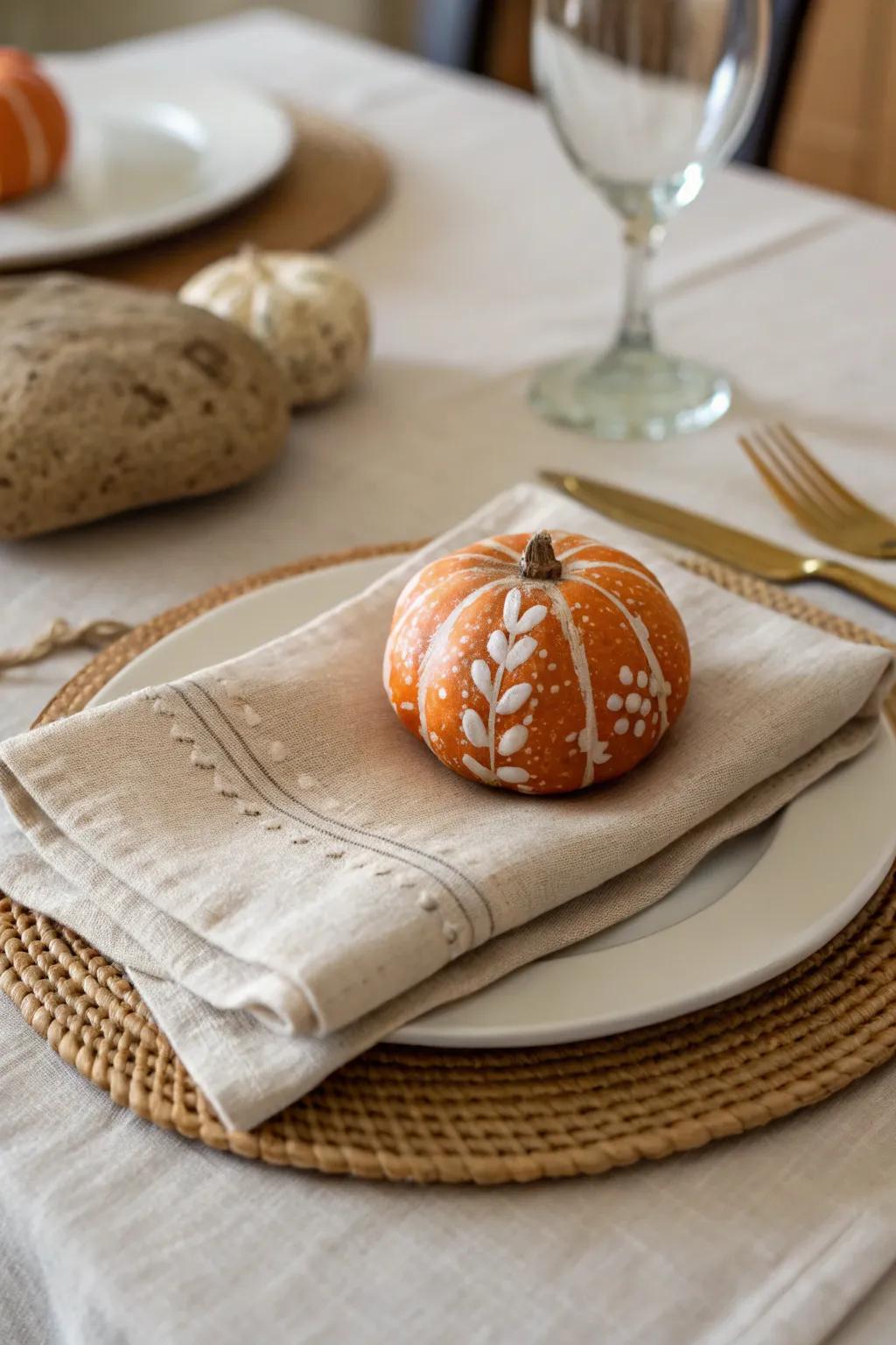 Elevate your Thanksgiving table with handcrafted gourd stone napkin ballast, a quintessential fusion of simplicity and personalized stroke.