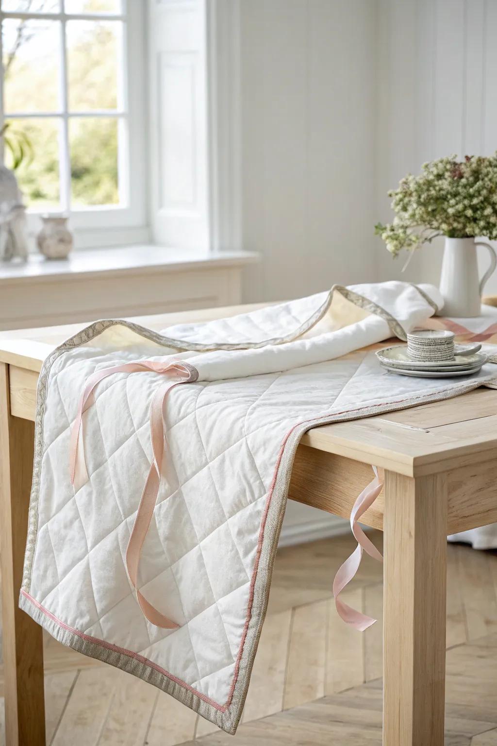 Elevate your quilt through a stylish band border, intermingling Scandinavian minimalism with bohemian charm.