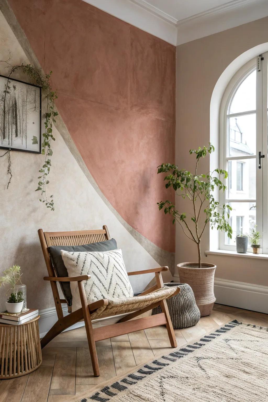 Elevate your space with a stunning fabric-painted feature wall that exudes elegance and natural beauty.