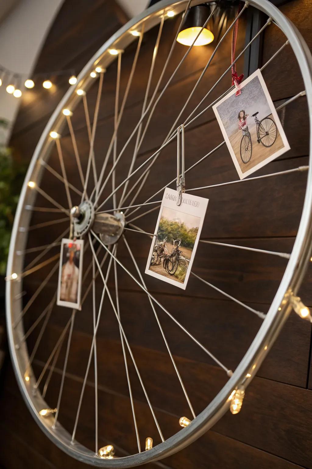 Transmute bicycle spokes into a captivating photomontage indicative of ingenuity and allure.