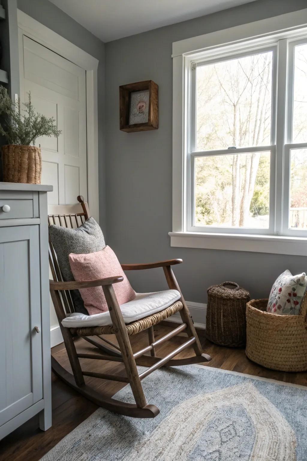 A petite rocking chair generating a considerable influence within a compact area.