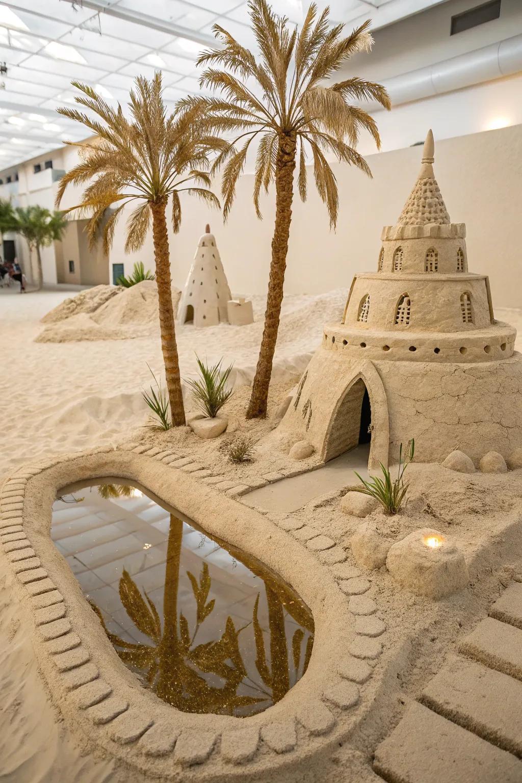 Escape to a tranquil arid oasis with this exquisitely crafted sandcastle, where minimalism harmonizes with nature's elegance.