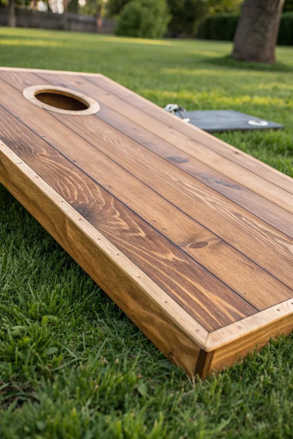 Elevate your backyard fun with a custom-built cornhole set constructed from leftover decking planks!