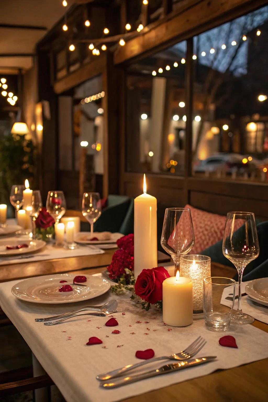 Candles providing a warm and elegant glow to the setting.