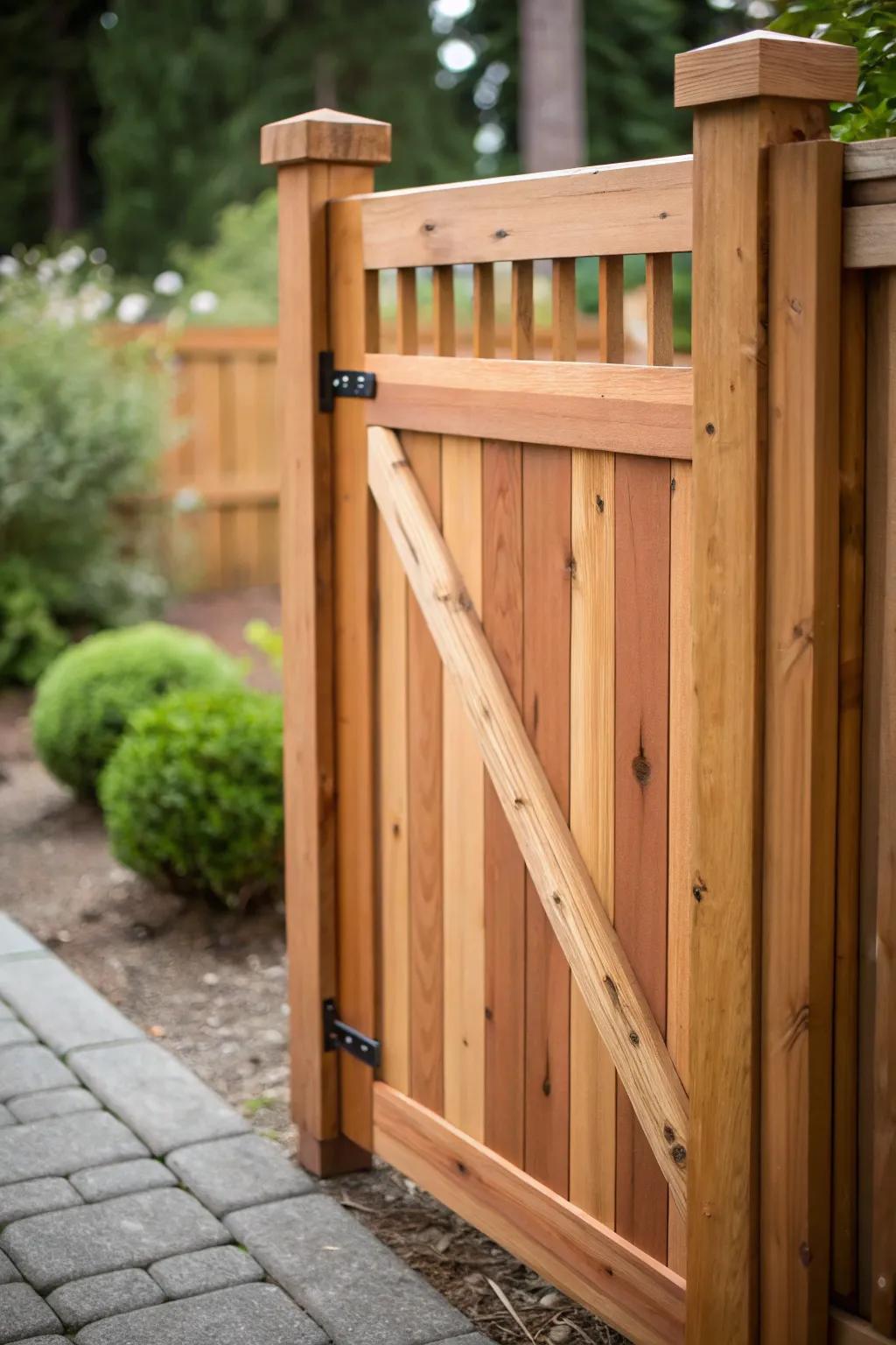 Embrace the classic style of cedar using this exquisitely fashioned fence gate, where toughness fulfills organic loveliness.