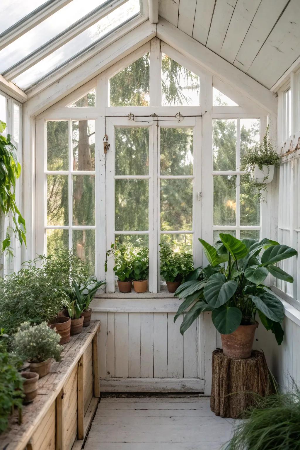 Transform your greenhouse with charming recycled materials for a touch of eco-friendly elegance.