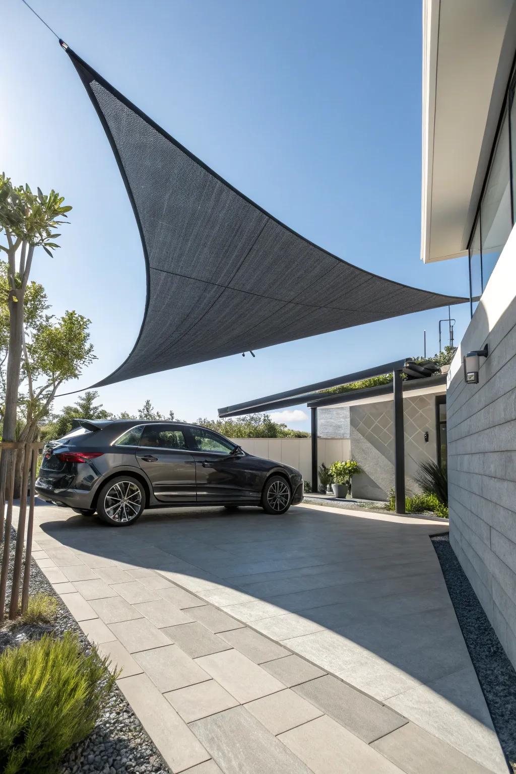 Maintain coolness and elegance: elevate your driveway through a streamlined sun shadow sail.