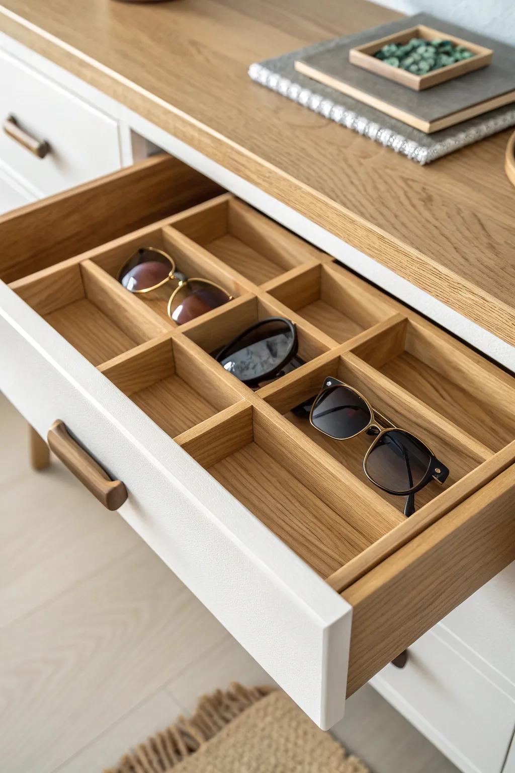 Elevate your sunglass storage with minimalist elegance and natural beauty.