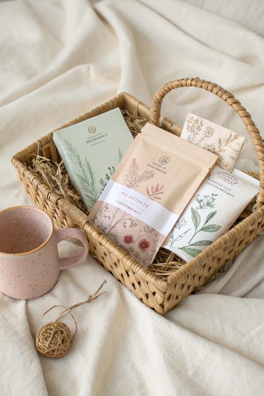 Sip in style with our elegant Beverage Booster gift basket, ideal for a moment of tranquility.