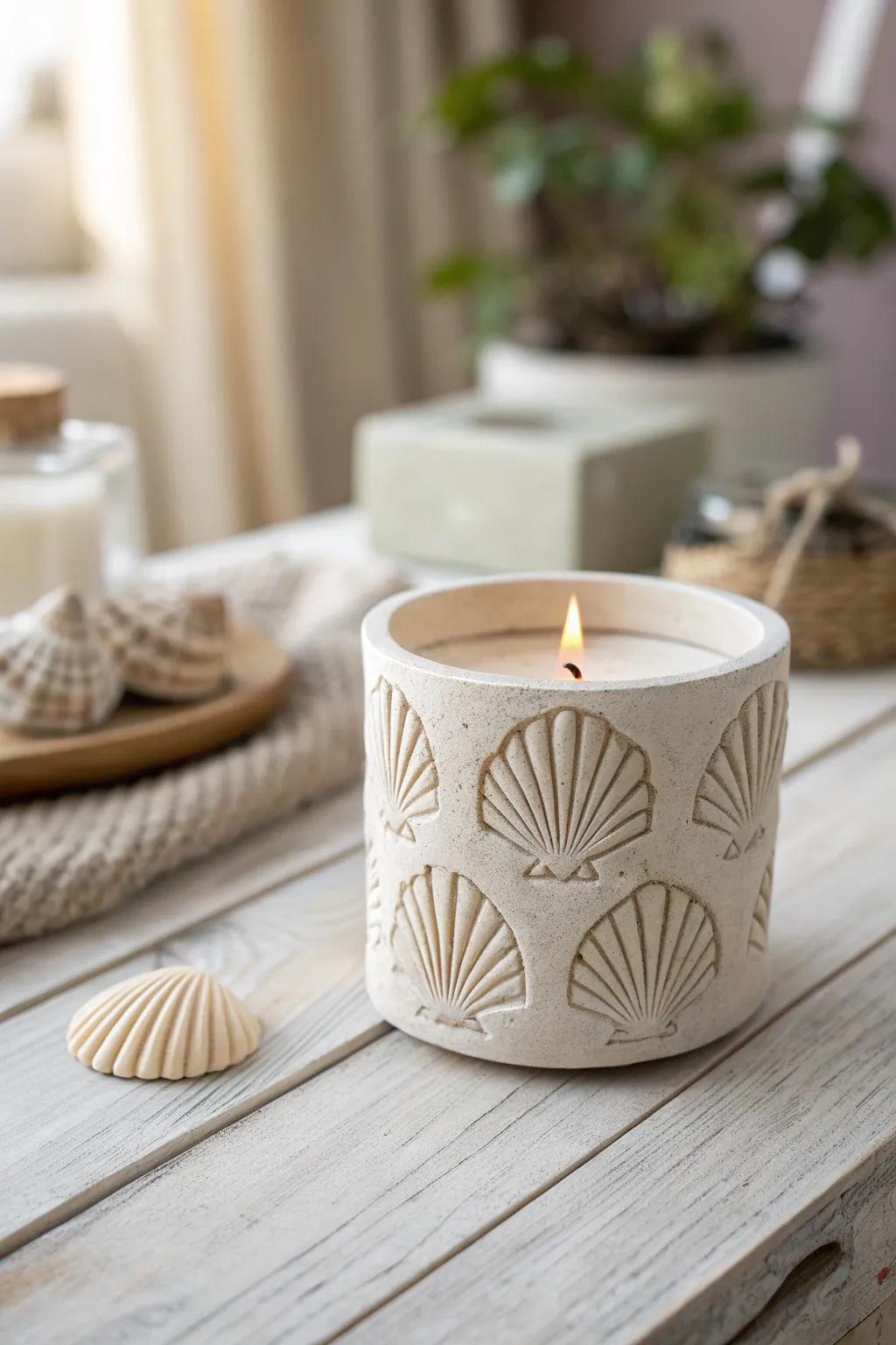 Embrace coastal charm with shell-imprinted clay artistry.