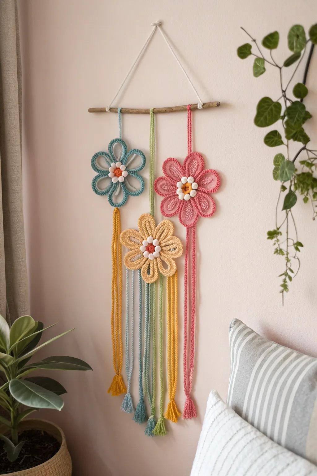 Spruce up your space with a hint of springtime cheer by means of this sweet floral tapestry that intermingles Scandinavian style with boho charm.