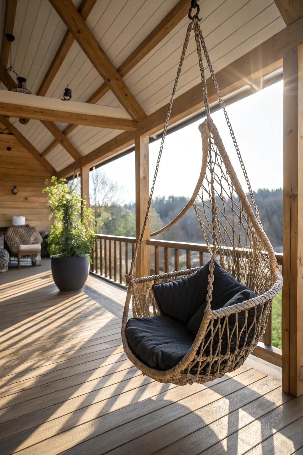 Unwind in style with a chic chair on your timber porch.