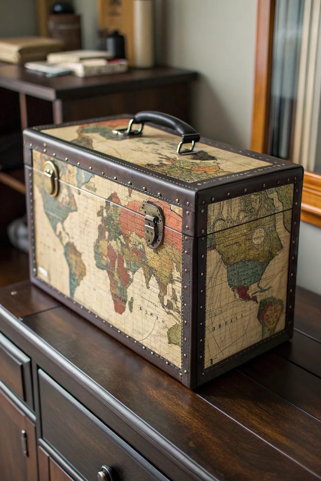 Free your inner explorer using a vintage cartography toolbox wrap, where every project becomes a journey.