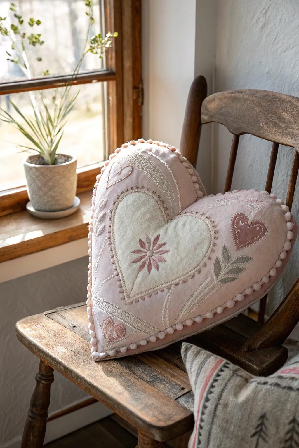 Cozy elegance meets handcrafted charm with this heart-shaped pillow, perfect for adding a loving touch to any space.