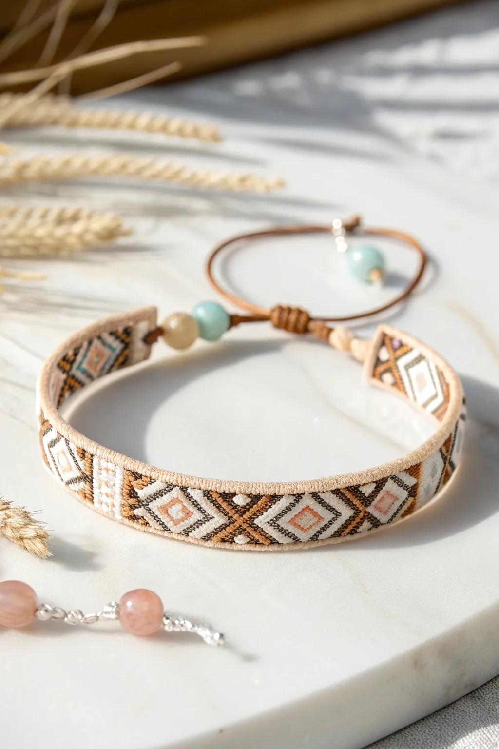 Elevate your aesthetic with the structured sophistication of geometric patterns in a cord bracelet.