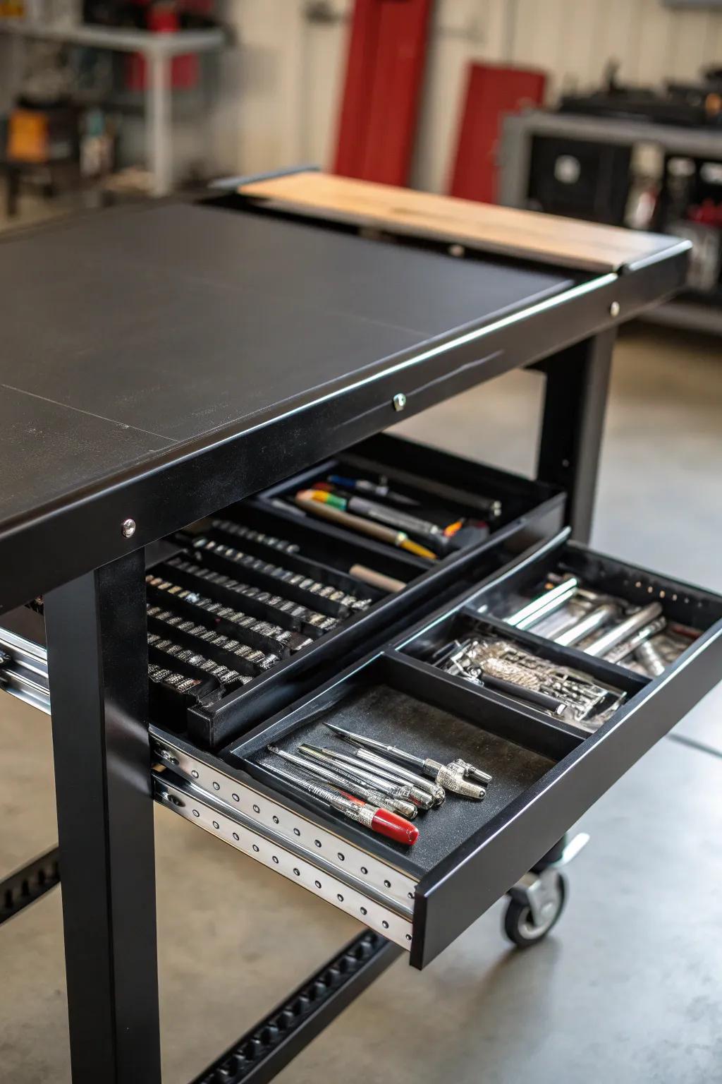 Elevate your welding workspace through a stylish and practical sliding instrument tray.