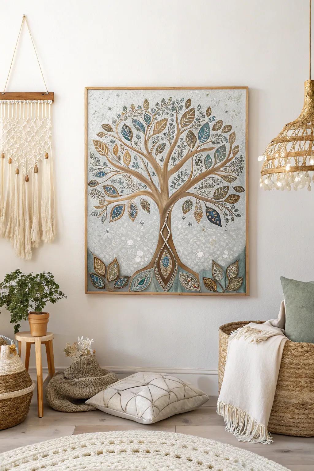 Elevate your space with the soothing allure of a gem-adorned tree of life.