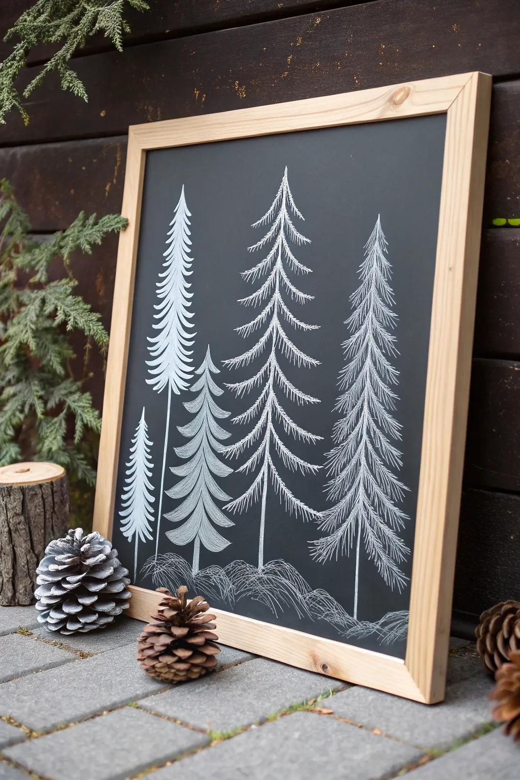 Escape to a serene winter woodland through this minimalist drawing board artistry.