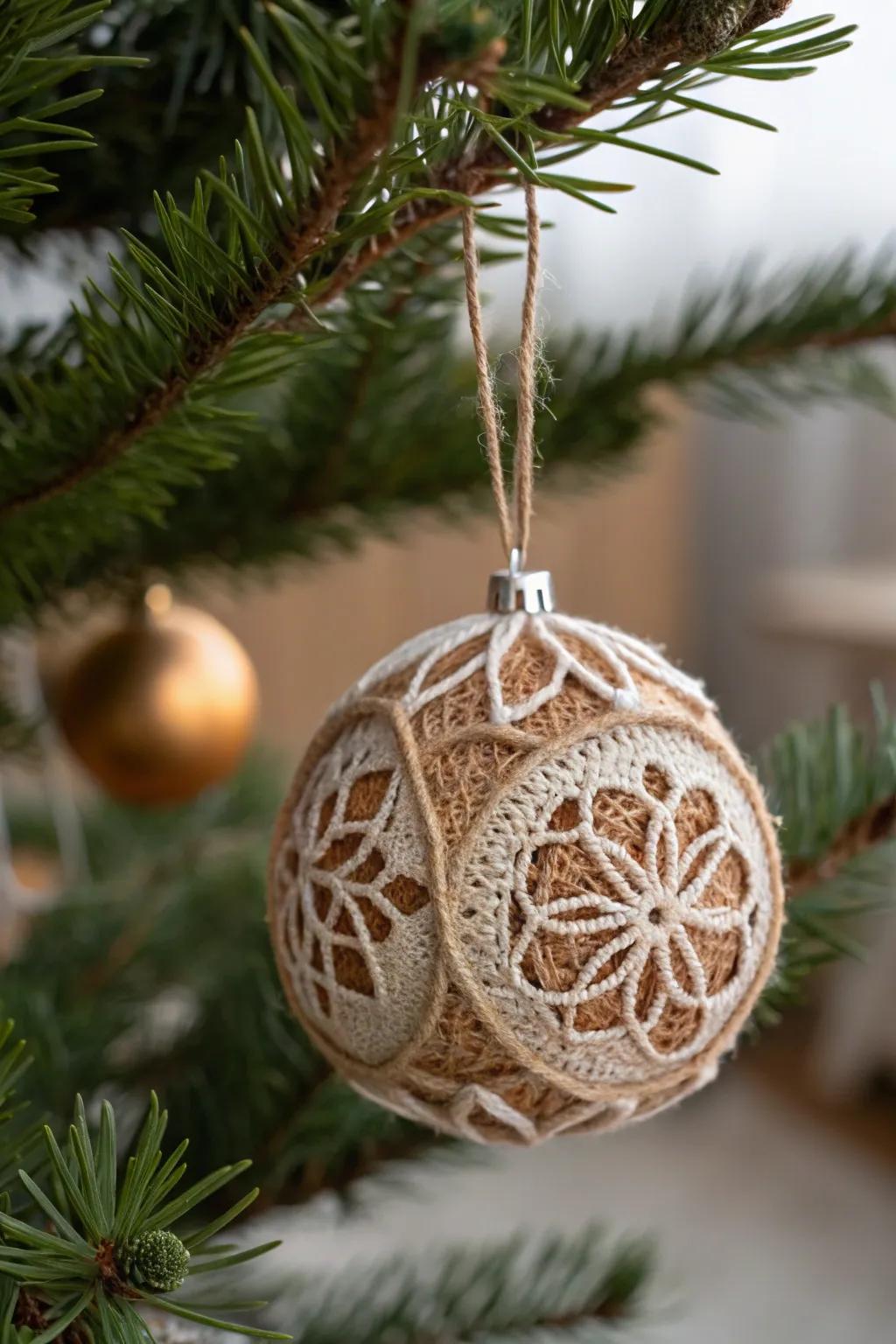 Embrace the beauty of simplicity with hand-fashioned raw crochet adornments for a serene holiday ambiance.
