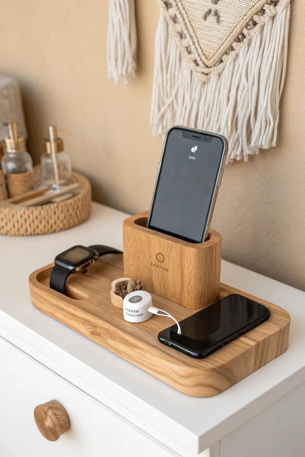 Elevate your nightstand with a touch of Scandinavian elegance. 🌿✨ #WoodenGadgetStation