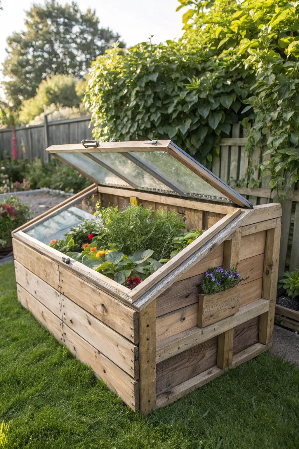 Extend your growing season with this stylish pallet cold frame – a perfect blend of functionality and design.