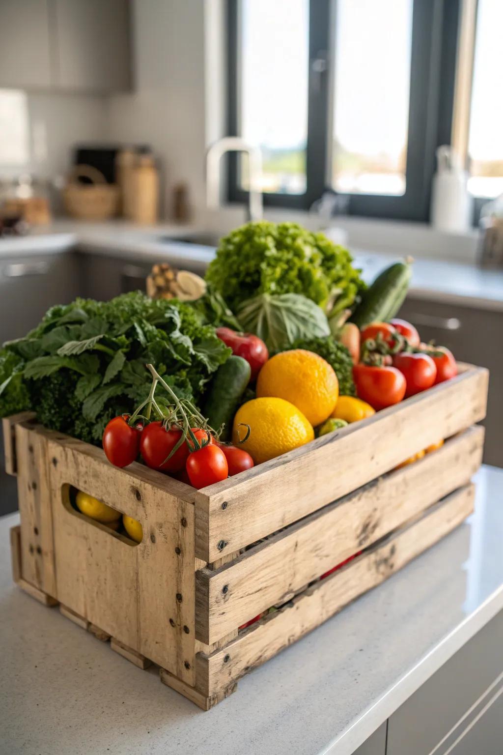 Elevate your kitchen style: A rustic box turns fresh produce into a stunning display.