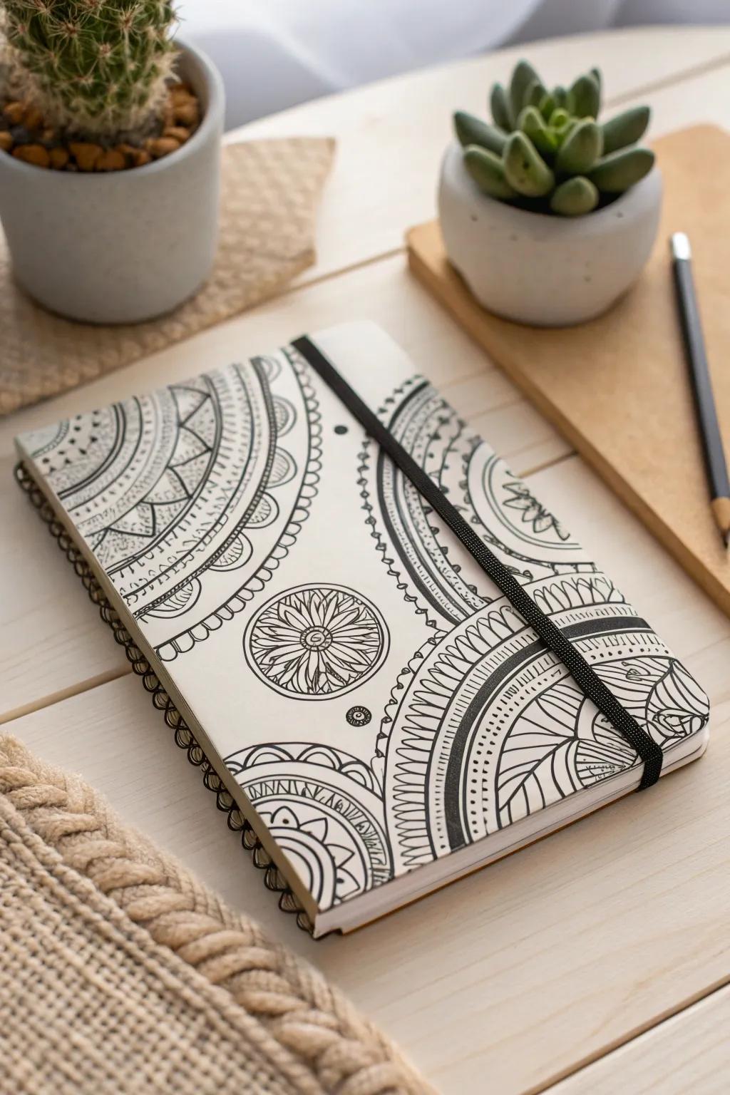 Transform your workspace through the elegance of Zentangle art upon your notepad.