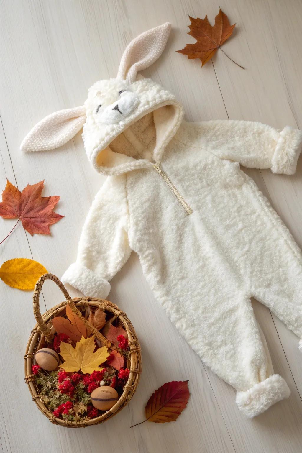 Embrace the snug allure of autumn utilizing this lovable lamb attire, ideally suited for your young one's inaugural Halloween.