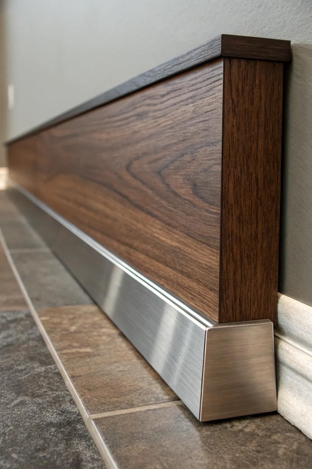 Improve your area with the perfect fusion of timber and metal in skirting design.