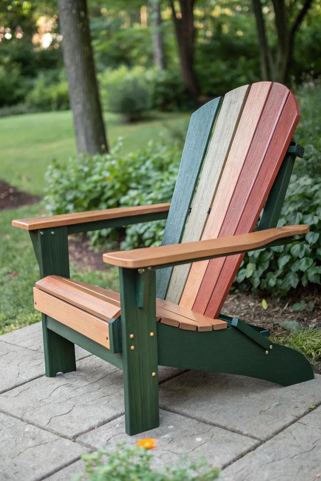 Embrace nature’s essence with earthy shades on your Adirondack chair.