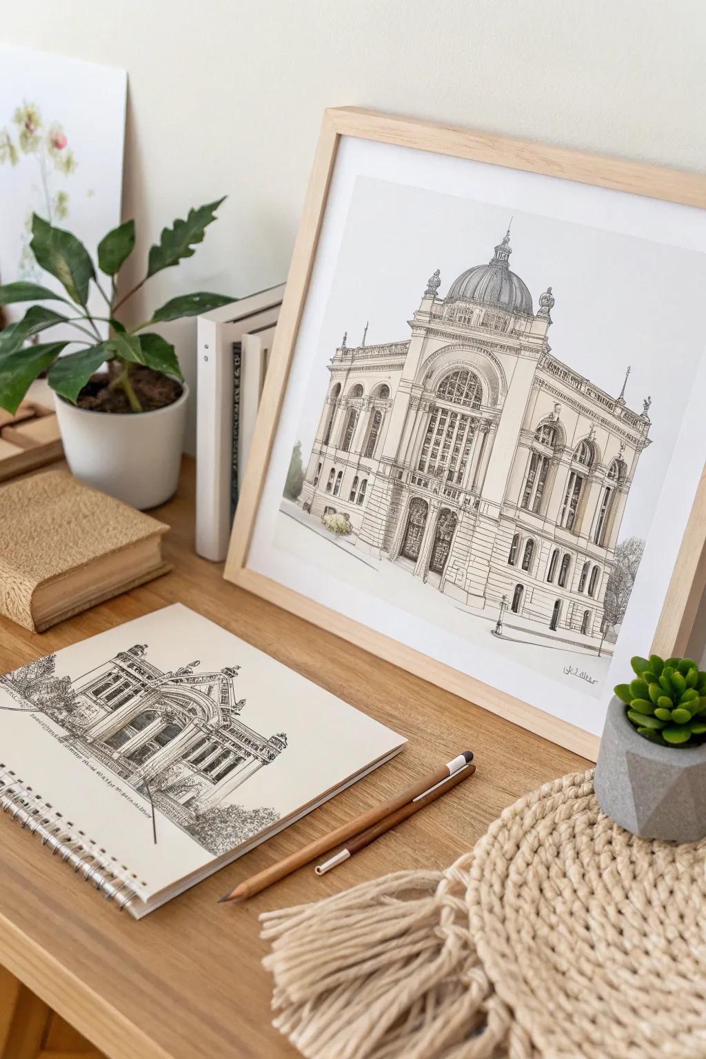 Capture the timeless allure of historical architecture with a touch of minimalist elegance.