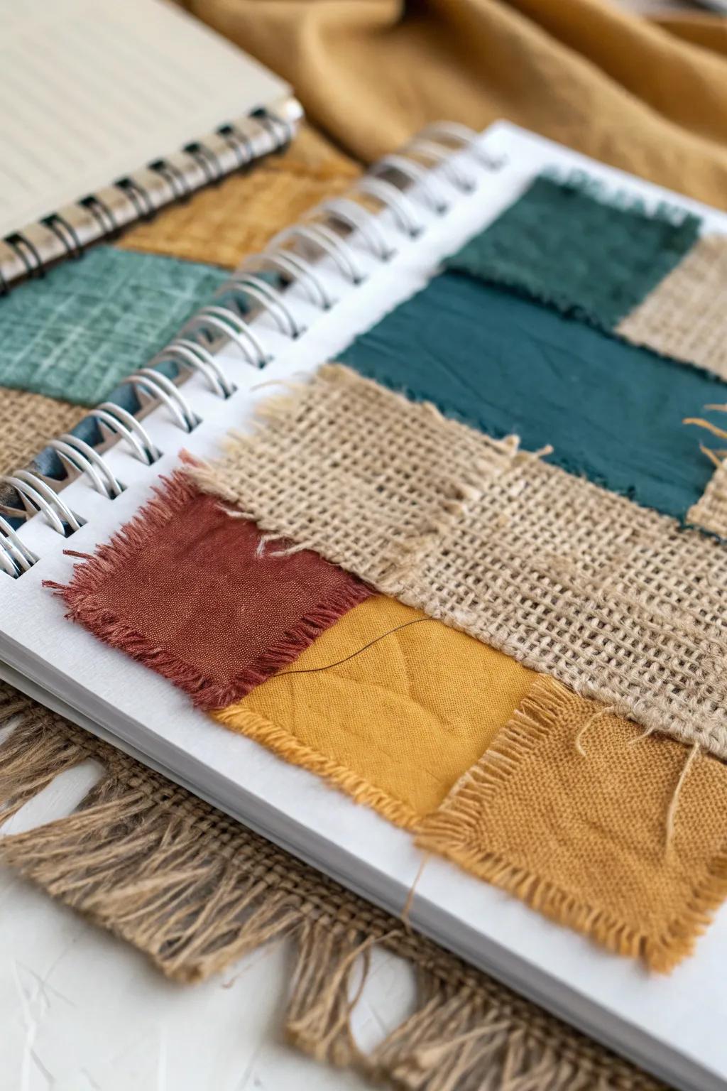 Find the beauty of texture in your art journal with vibrant fabric scraps. #CraftWithTexture #ArtJournalInspiration