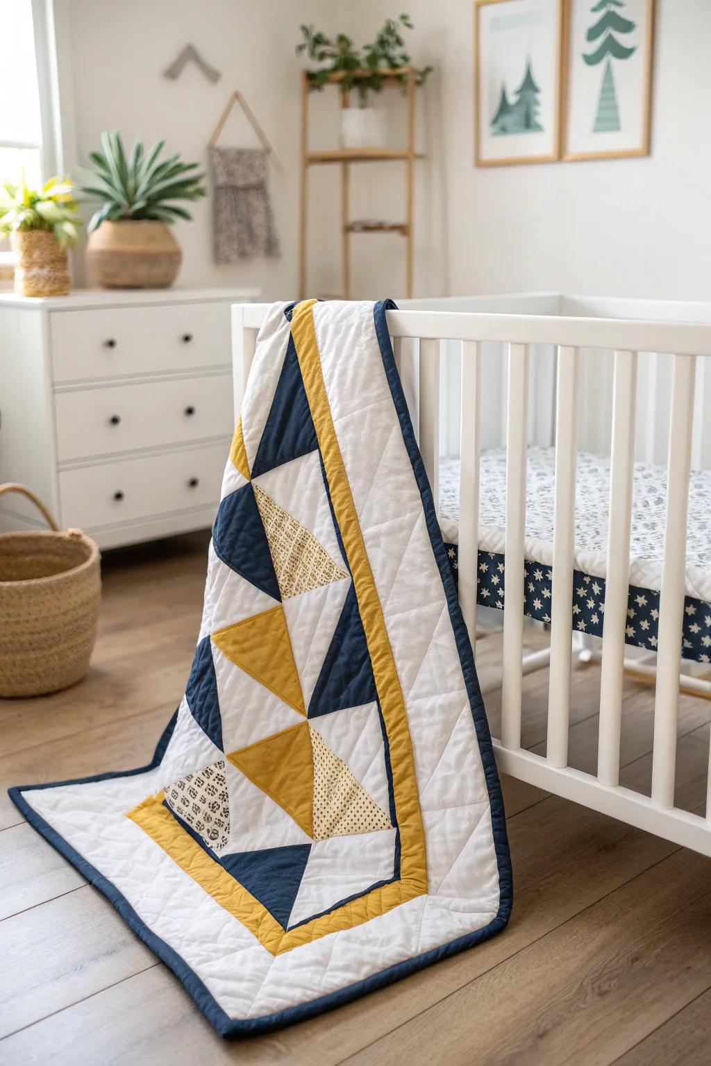 Embrace simplicity utilizing this unadorned baby boy quilt, where contemporary design converges with enduring craftsmanship.