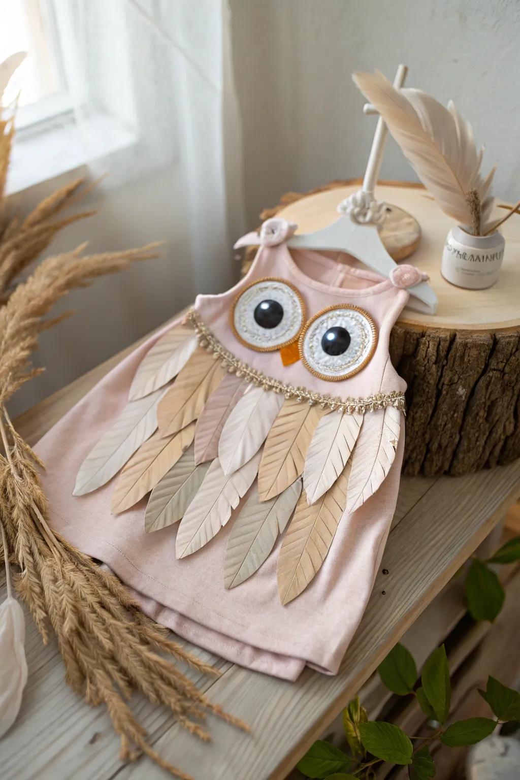 Embrace the whimsy with this bewitching little nightbird outfit, perfect for your baby girl's autumn adventures.