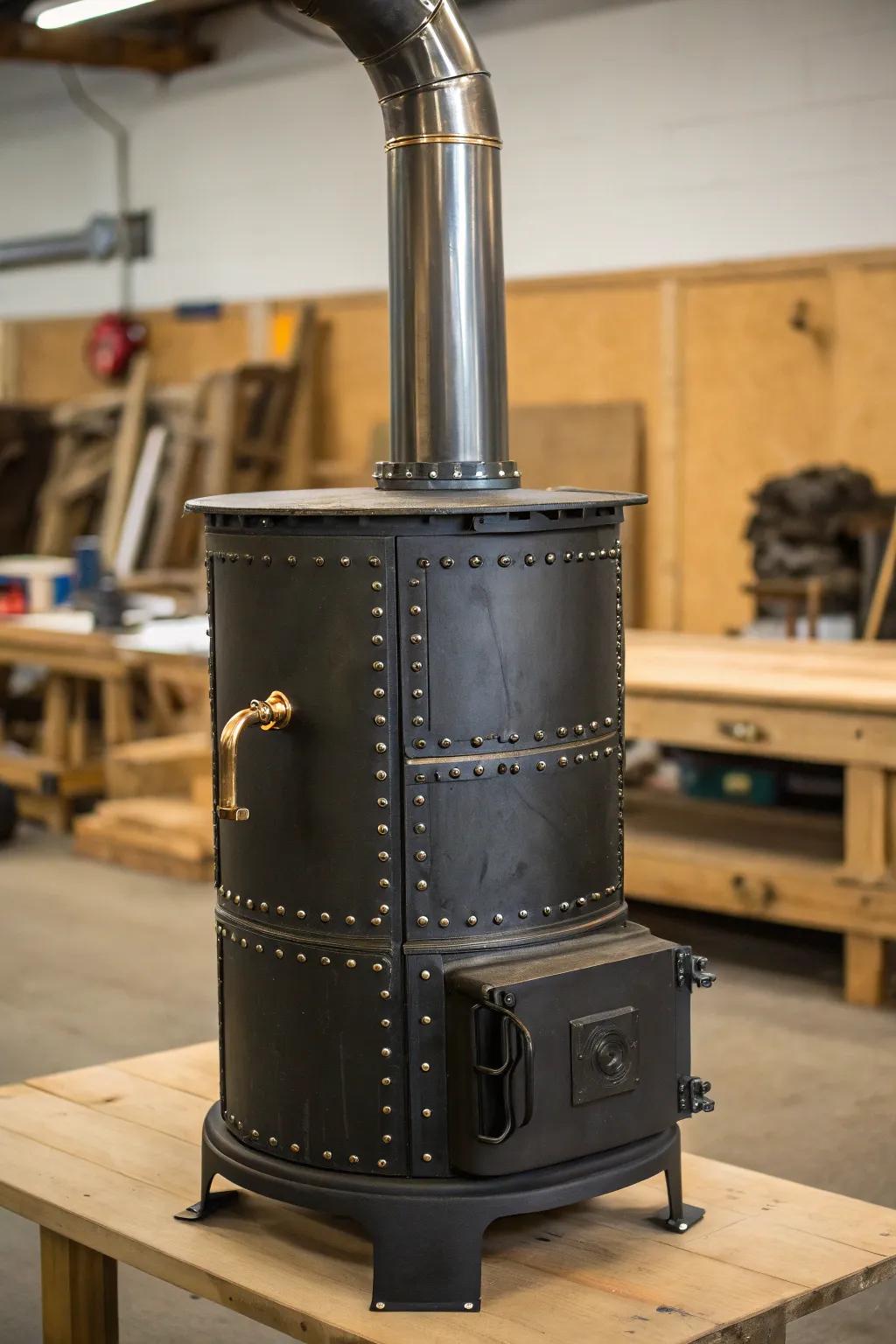 Master the art of warmth with a handcrafted J-tube barrel stove, where efficiency meets craftsmanship.