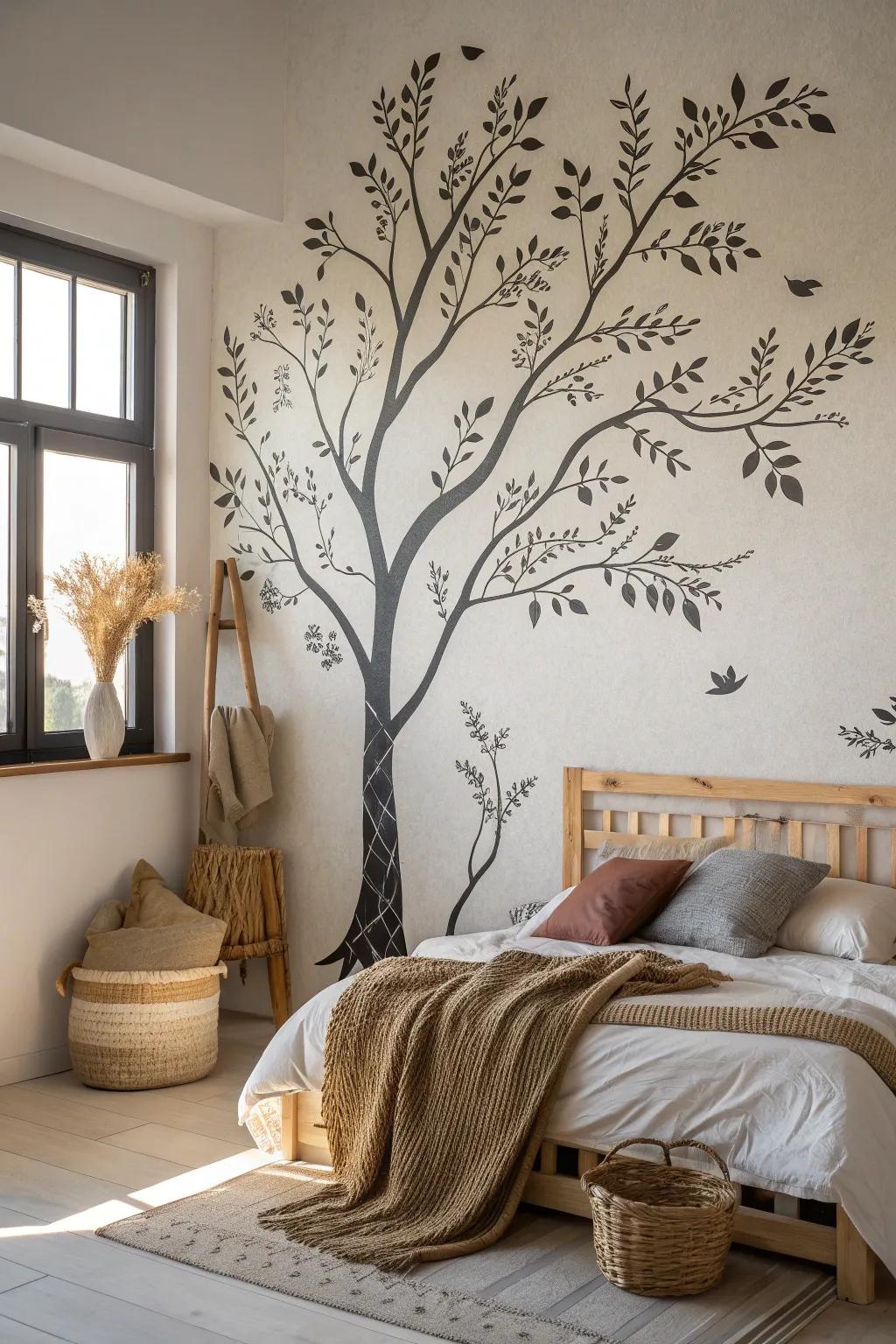 Transform your bedroom with striking outline artistry that imparts elegance and depth to your area. #MinimalistDecor #BohoChic