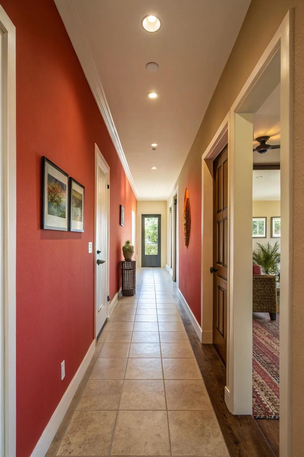A highlight wall establishes a striking and eye-catching feature within the passageway.