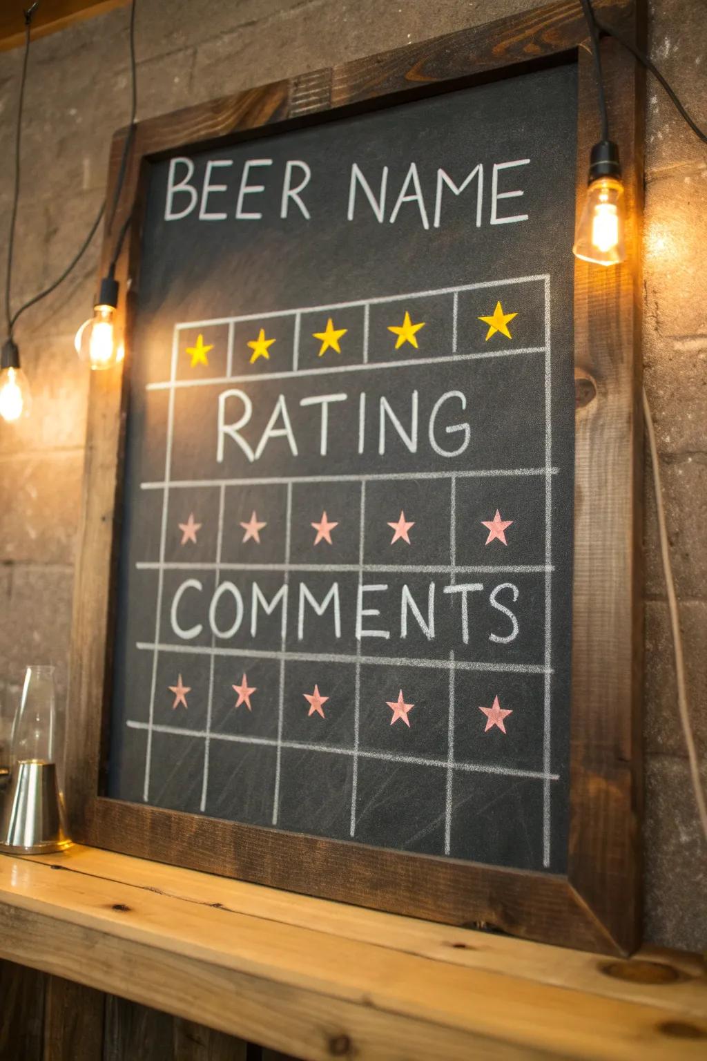 Rate your brew! Join the fun with our interactive beer chalkboard.