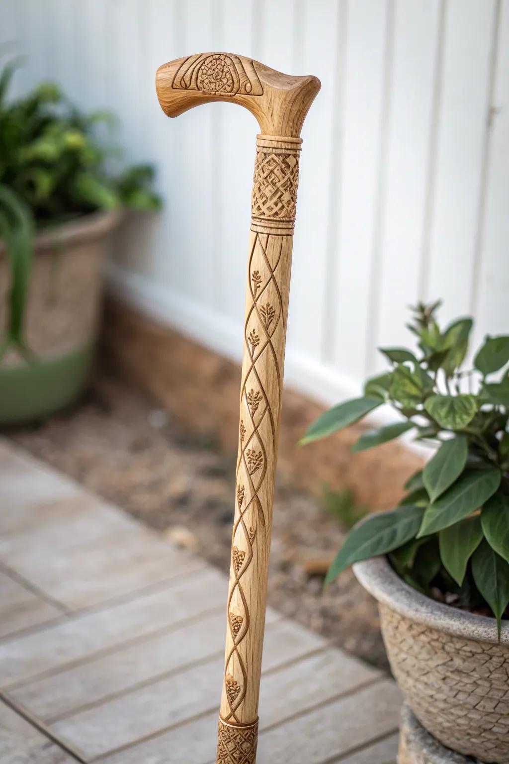 Elevate your walk with this artisan-crafted stick, blending minimalist elegance with functional beauty.